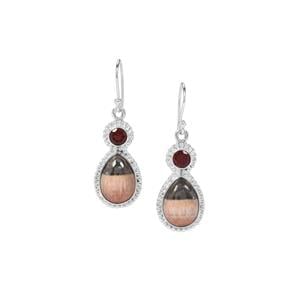 British Barite Earrings with Nampula Garnet in Sterling Silver 14.20cts