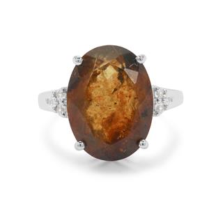 Caribbean Amber & White Zircon Sterling Silver Ring ATGW 4cts