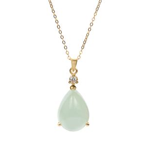 Type A Green Jadeite & White Topaz Gold Tone Sterling Silver Necklace ATGW 13.10cts