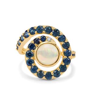 Ethiopian Opal, Australian Blue Sapphire & White Zircon 9K Gold Ring ATGW 3.55cts