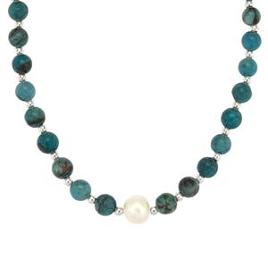 Freshwater Pearl & Chrysocolla Sterling Silver Necklace (9 to 10 MM)