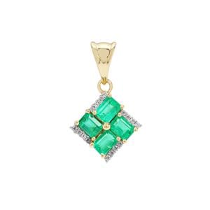 Panjshir Emerald & White Zircon 9K Gold Tomas Rae Pendant ATGW 1cts