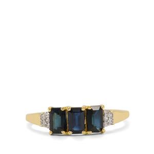 Australian Blue Sapphire & White Zircon 9K Gold Ring ATGW 1ct