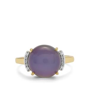 Purple Moonstone & White Zircon 9K Gold Ring ATGW 5.45cts