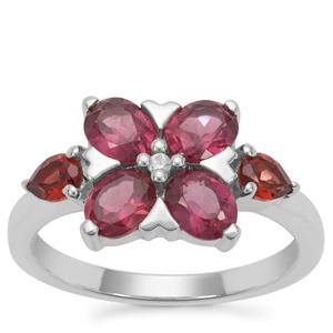 Mahenge Purple, Red Garnet Ring with White Zircon in Sterling Silver 2.20cts