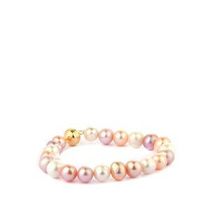 Multi-Colour Kaori Cultured Pearl Gold Tone Sterling Silver Bracelet with Magnetic Lock (9 x 8mm)