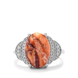 Lion's Paw Shell & White Zircon Sterling Silver Ring ATGW 5.40cts