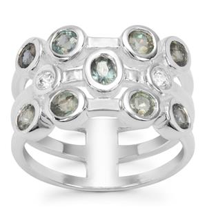 Natural Umba Sapphire Ring with White Zircon in Sterling Silver 2.18cts