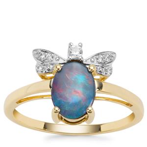 Crystal Opal on Ironstone Ring with White Zircon in 9K Gold