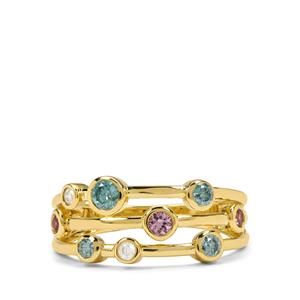 White, Blue Lagoon Diamond & Pink Sapphire 9K Gold Tomas Rae Ring ATGW 0.45ct