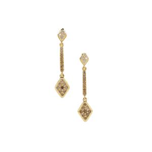 1/2ct Ombre Champagne, White Diamonds 9K Gold Earrings 