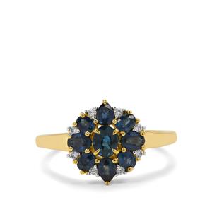 Natural Royal Blue Sapphire & White Zircon 9K Gold Ring ATGW 1.35cts