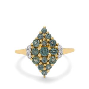 Natural Teal Montana Sapphire & White Zircon 9K Gold Ring ATGW 1.30cts
