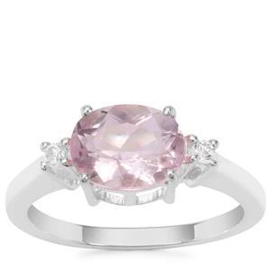 Natural Pink Fluorite Ring with White Zircon in Sterling Silver 2.37cts