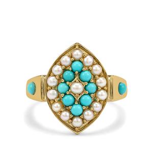 Indonesian Seed Pearl & Sleeping Beauty Turquoise Midas Ring (2.40mm)