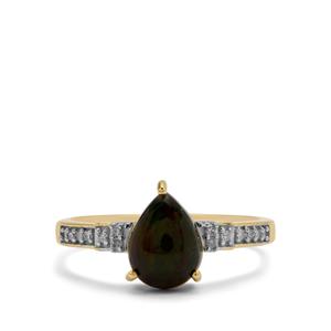 Ethiopian Black Opal & Diamond 9K Gold Ring ATGW 1.10cts