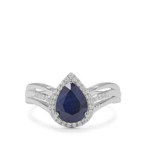 Madagascan Blue Sapphire & White Zircon Sterling Silver Ring ATGW 2.15cts