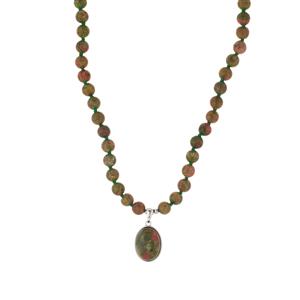 264.50cts Unakite Sterling Silver Necklace 