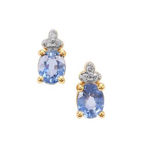 Ceylon Blue Sapphire & Diamond 9K Gold Earrings ATGW 0.90ct