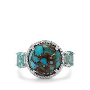 Egyptian Turquoise & Madagascan Blue Apatite Sterling Silver Ring ATGW 5.85cts
