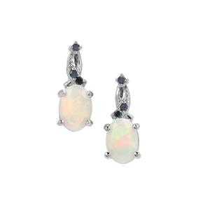 Ethiopian Opal & Blue Diamond Platinum Plated Sterling Silver Earrings ATGW 1.05cts