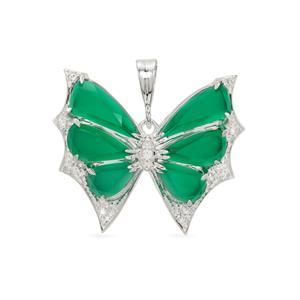 Green Onyx & White Topaz Sterling Silver Butterfly Pendant ATGW 13.20cts