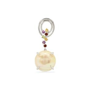 South Sea Mabe Cultured Pearl & Multi Gemstones Sterling Silver Pendant (17mm)
