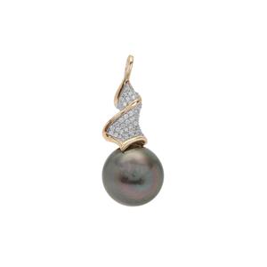 Tahitian Cultured Pearl Pendant with White Zircon in 9K Gold (12mm)