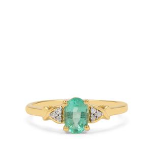 Colombian Emerald & White Zircon 9K Gold Ring ATGW 0.85cts (F)