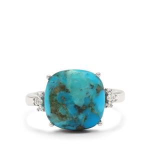 Bonita Blue Turquoise & White Zircon Sterling Silver Ring ATGW 6.50cts