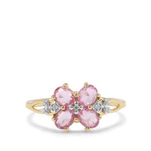 Rose Cut Sakaraha Pink Sapphire & White Zircon 9K Gold Ring ATGW 0.96ct