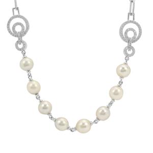 South Sea Cultured Pearl & White Zircon Sterling Silver Necklace (7mm)