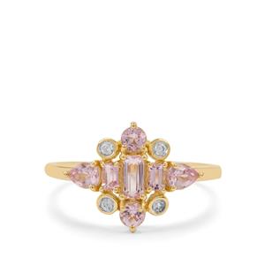 Imperial Pink Topaz & White Zircon 9K Gold Ring ATGW 1cts