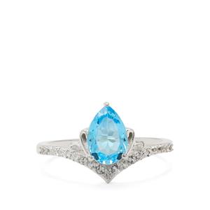 1.55cts Swiss Blue, White Topaz Sterling Silver Ring 