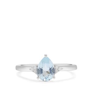 Sky Blue Topaz & Diamond Sterling Silver Ring ATGW 1.30cts