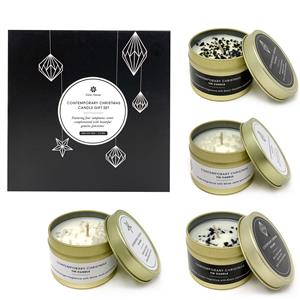 Gem Auras Set of 4 Contemporary Collection Tinned Candles with White Jade & Black Obsidian ATGW 80cts