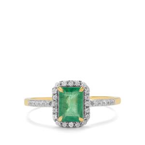 Zambian Emerald & White Zircon 9K Gold Ring ATGW 1.30cts