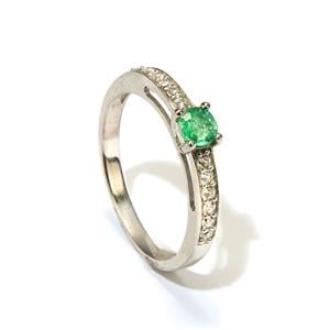 Ethiopian Emerald & White Zircon Sterling Silver Ring ATGW 0.55ct 