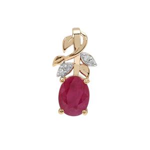 John Saul Ruby Pendant with White Zircon in Gold Plated Sterling Silver 1.70cts