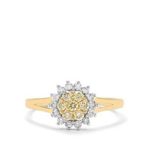 1/2ct White,Natural Yellow Diamonds 9K Gold Ring