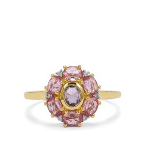 Rose Cut Purple, Pink Sapphire & White Zircon 9K Gold Ring ATGW 1.35cts