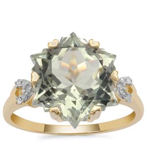 Snowflake Cut Prasiolite Ring with Diamond in 9K Gold 7.50cts