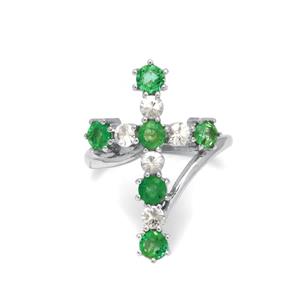 Ethiopian Emerald & White Zircon Sterling Silver Ring ATGW 1.97cts