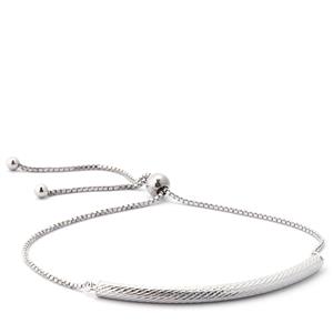 Rhodium Plated Sterling Silver Box Chain & Diamond Cut Slider Bracelet 2.63g