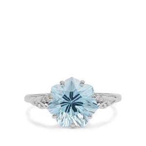 Lehrer Seven Star Cut Sky Blue Topaz Ring with Diamond in 9K White Gold 4.40cts