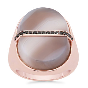 Grey Agate Ring with Black Spinel in Rose Gold Plated Sterling Silver 14.29cts