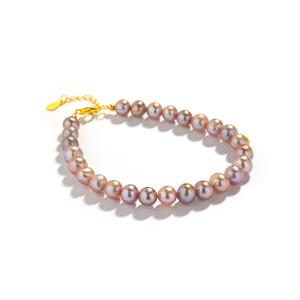Pink Purple Cultured Pearl Gold Tone Sterling Silver Bracelet (6 to 8mm)