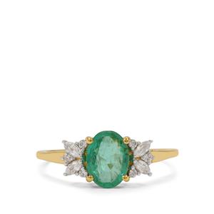 Zambian Emerald & White Zircon 9K Gold Tomas Rae Ring ATGW 1.40cts