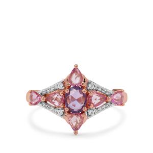 Rose Cut Ilakaka Hot Pink, Purple Sapphire & White Zircon 9K Rose Gold Ring ATGW 1.15cts