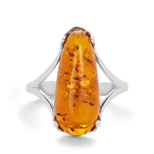 Baltic Cognac Amber (8x20mm) Sterling Silver Ring